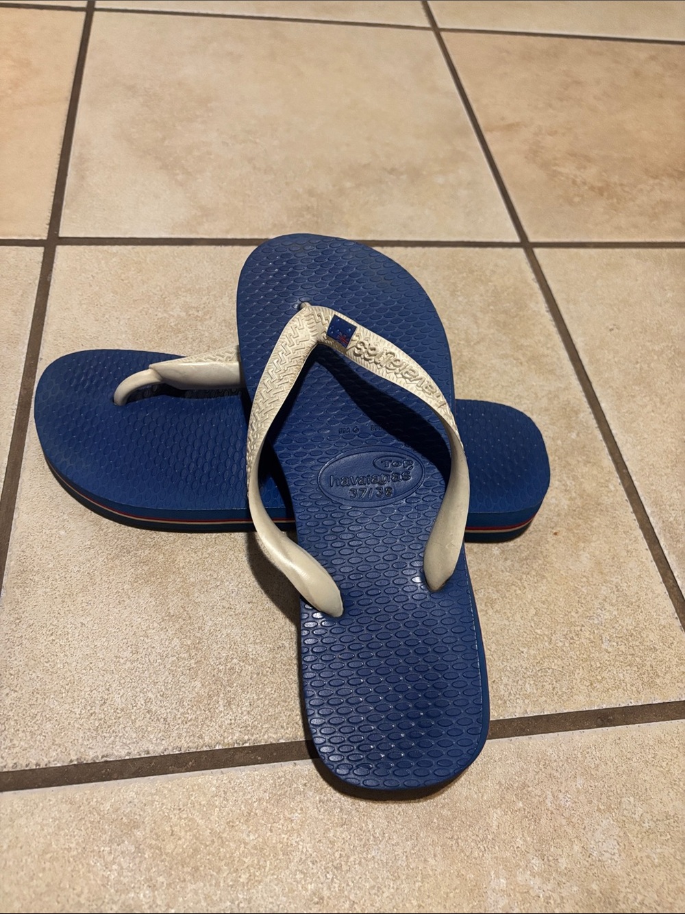 Havaianas Navy Blue Flip Flops with Cream Straps